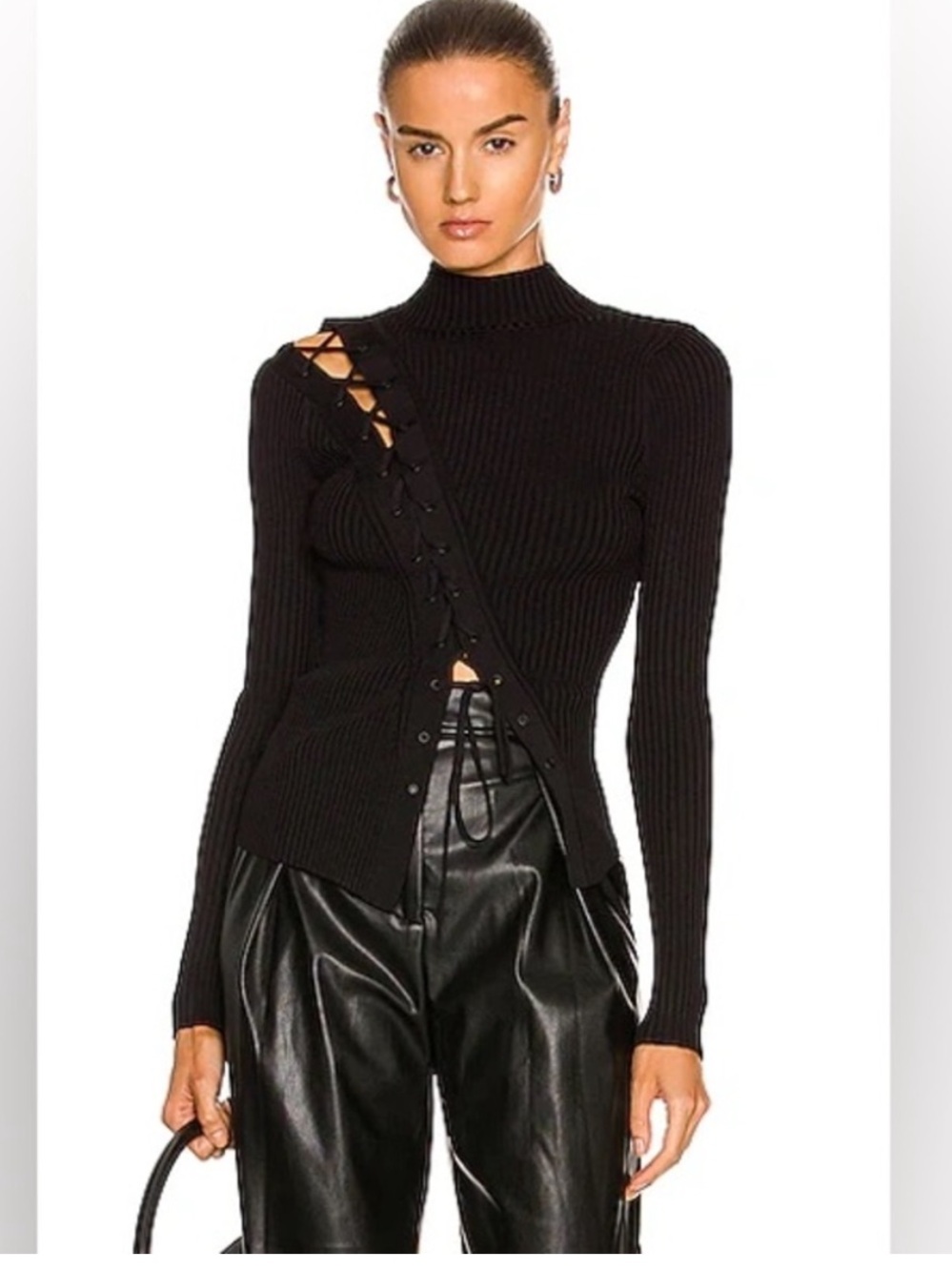 Jonathan Simkhai Brooke tie turtleneck sweater top black size M